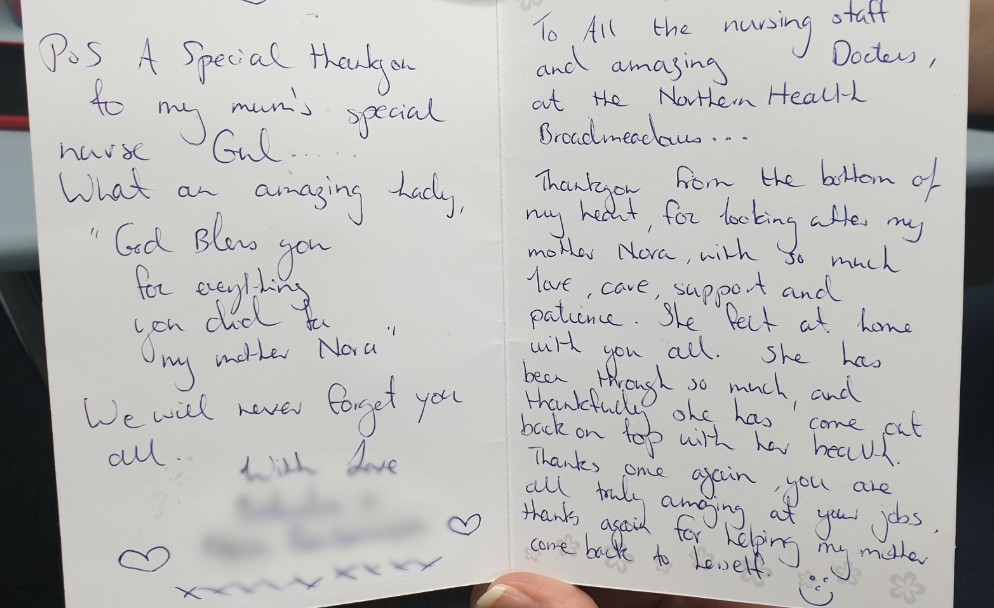 A warm card from a thankful family